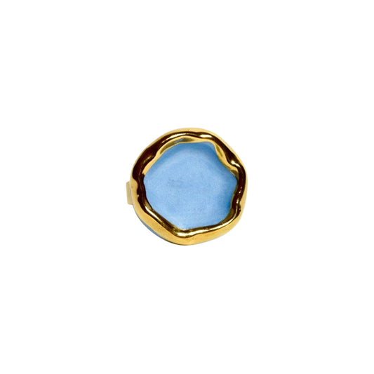 Caleda | Handcrafted light blue ceramic ring with gold luster Light blue and gold banceramiche