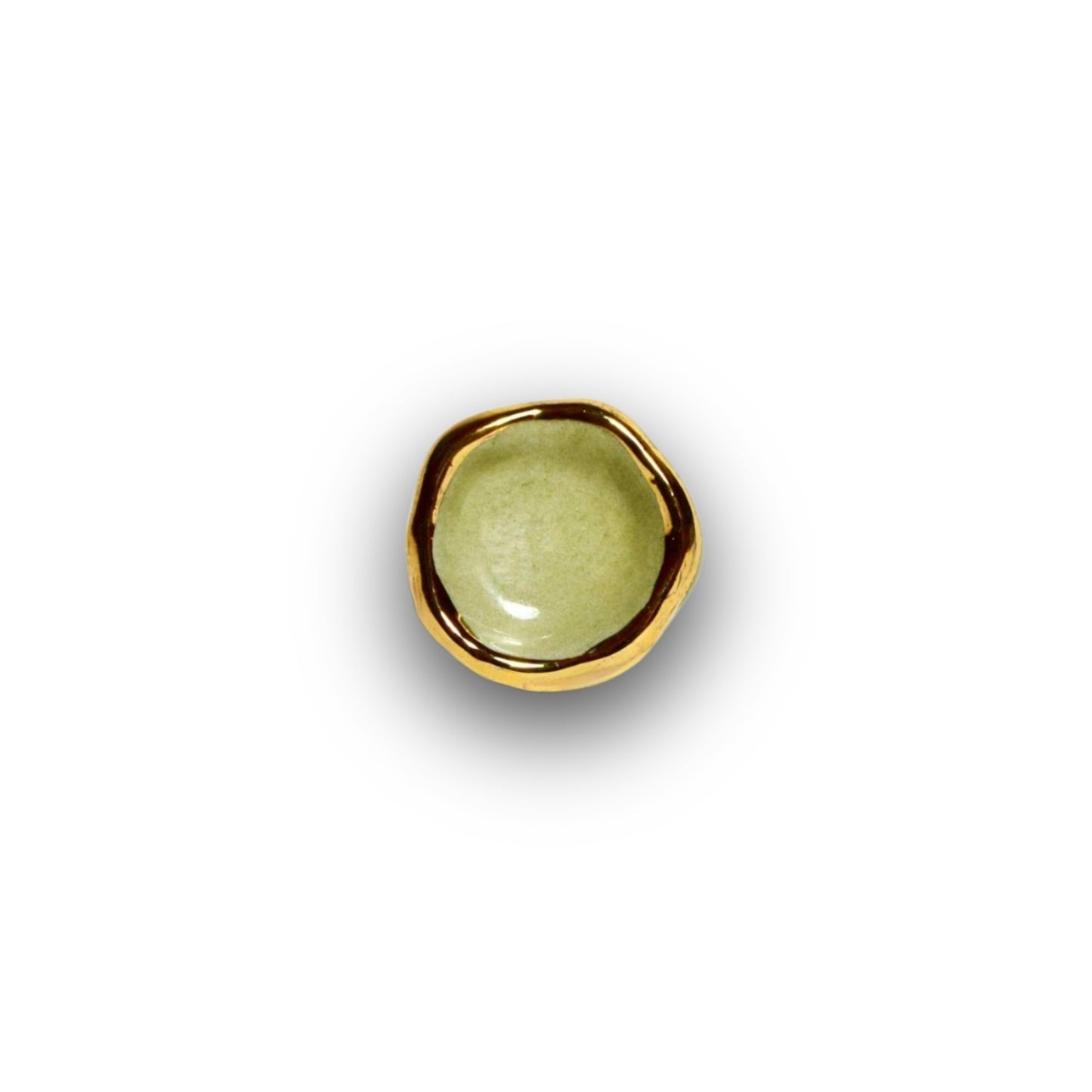 Caleda | Handcrafted sage green ceramic ring with gold luster banceramiche