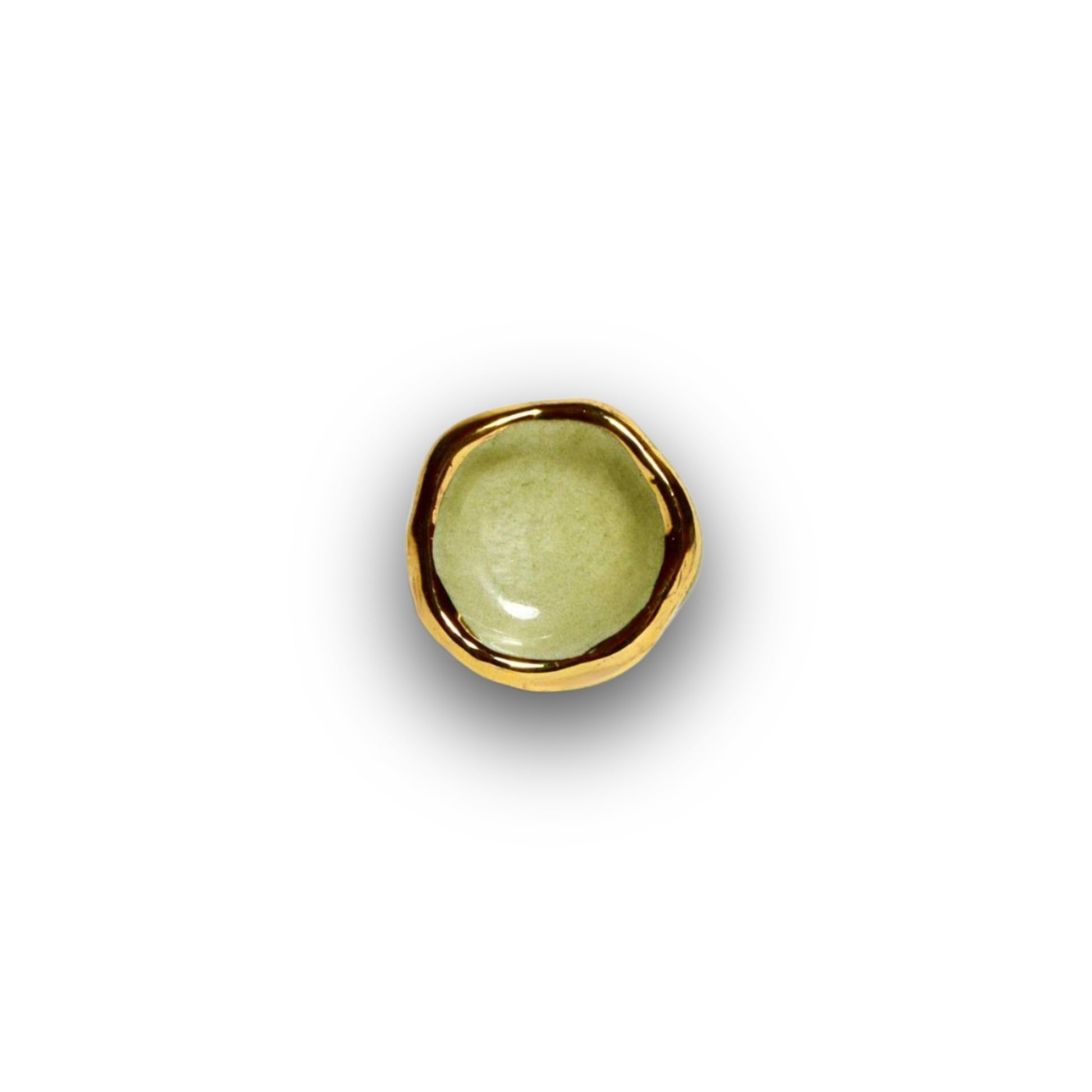 Caleda | Handcrafted sage green ceramic ring with gold luster banceramiche