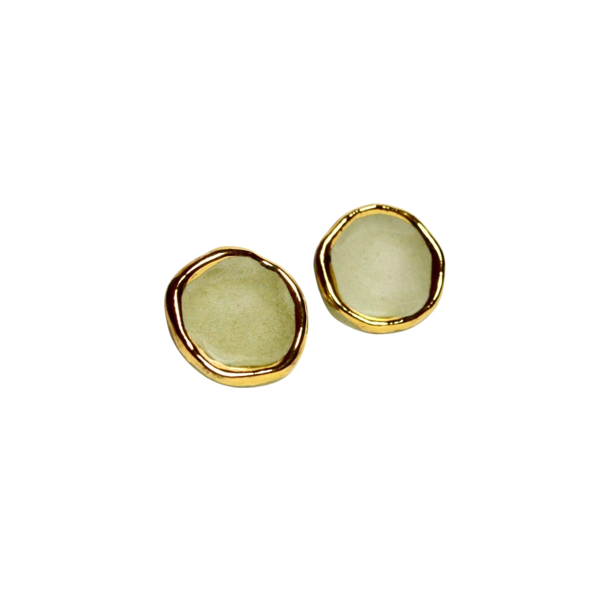 Caleda | Handcrafted sage green ceramic stud earrings with gold luster Sage green banceramiche