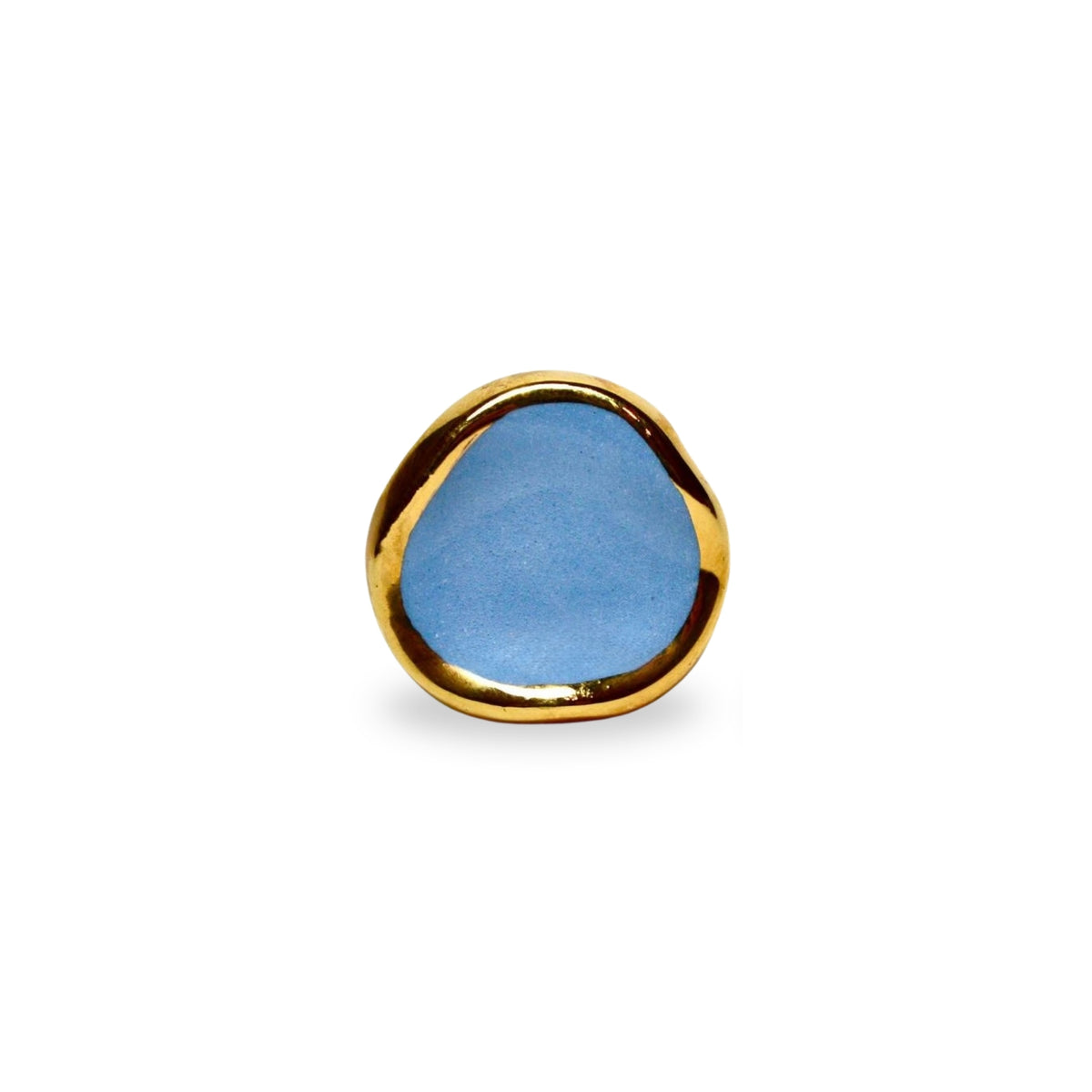 Leda | Handcrafted light blue small ceramic ring with gold luster banceramiche