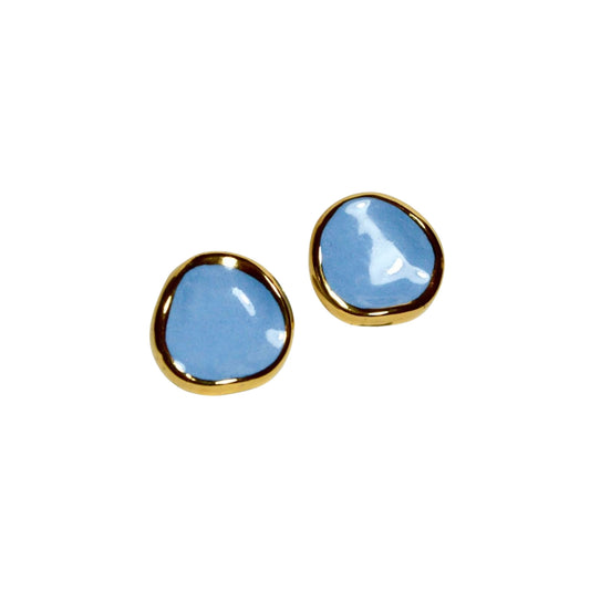 Leda | Handcrafted light blue ceramic stud earrings with gold luster Light blue and gold Small banceramiche