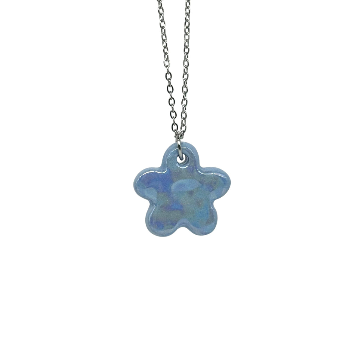 Lillium | Handcrafted pearl light blue floral ceramic necklace banceramiche