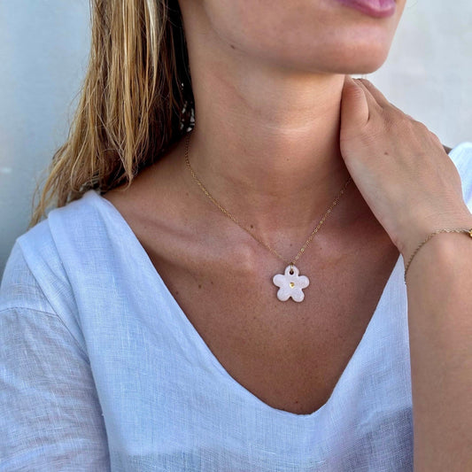Margherita | Handcrafted pink floral ceramic necklace Pink and gold banceramiche