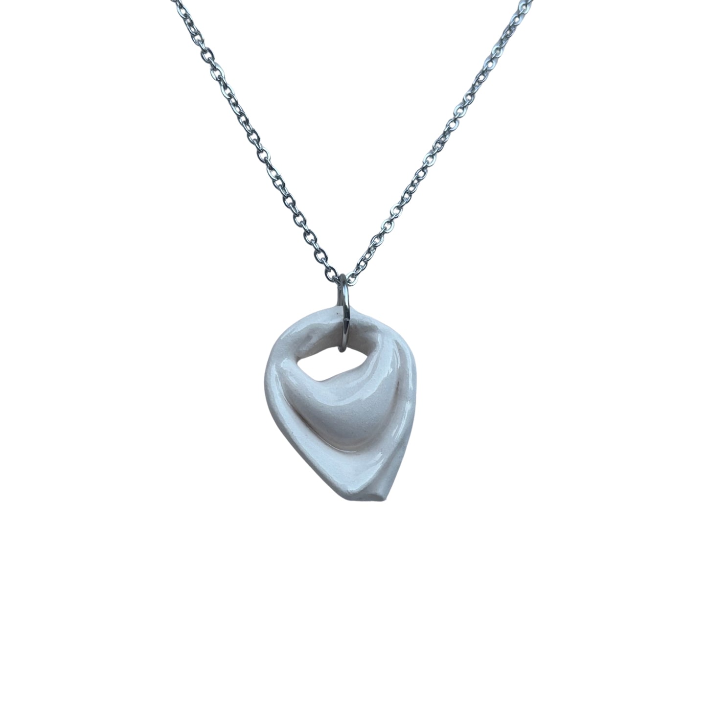 Tortellino | Handcrafted white ceramic necklace Silver banceramiche