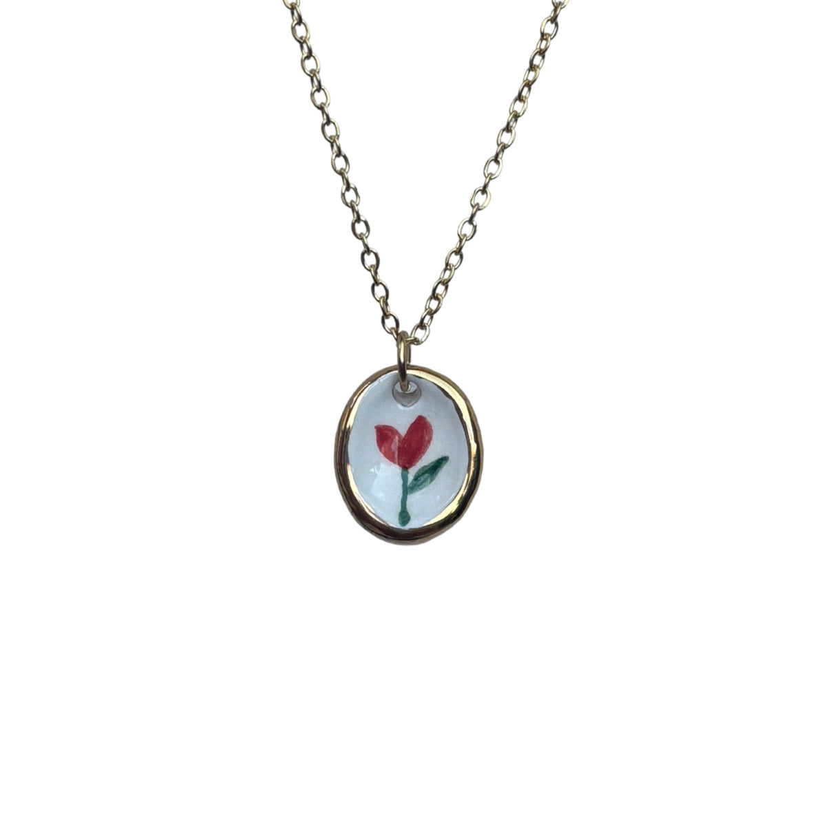 Tulip | Handcrafted white ceramic necklace with golden edges and flower White with gold edging banceramiche